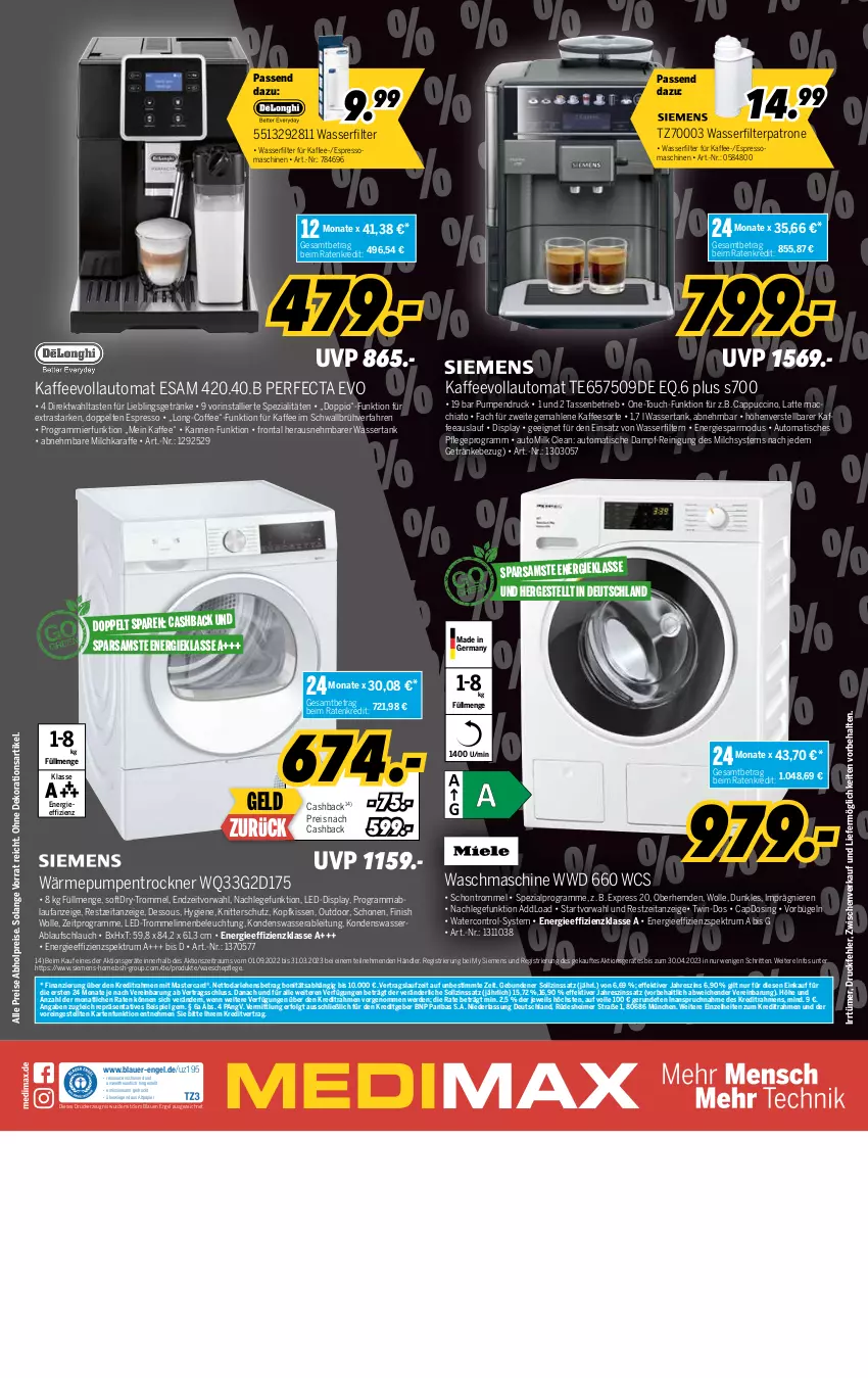 Aktueller Prospekt Medimax - MEDIMAX Prospekt KW47 2022 - von 18.11 bis 24.11.2022 - strona 10 - produkty: abholpreise, ACC, alpro, auer, auto, beleuchtung, bügel, Cap, cappuccino, chia, cin, dekoration, drucker, eimer, eis, Engel, erde, espresso, Finish, gefu, Germ, getränk, getränke, hemd, hemden, kaffee, kaffeevollautomat, Karaffe, kerze, kissen, kopfkissen, latte, latte macchiato, LG, mab, mac, macchiato, mastercard, milch, papier, Reinigung, reis, rum, schlauch, siemens, Spektrum, Spezi, tasse, Ti, tisch, Trockner, trommel, wärmepumpentrockner, waschmaschine, wasser, wasserfilter, wassertank, wolle