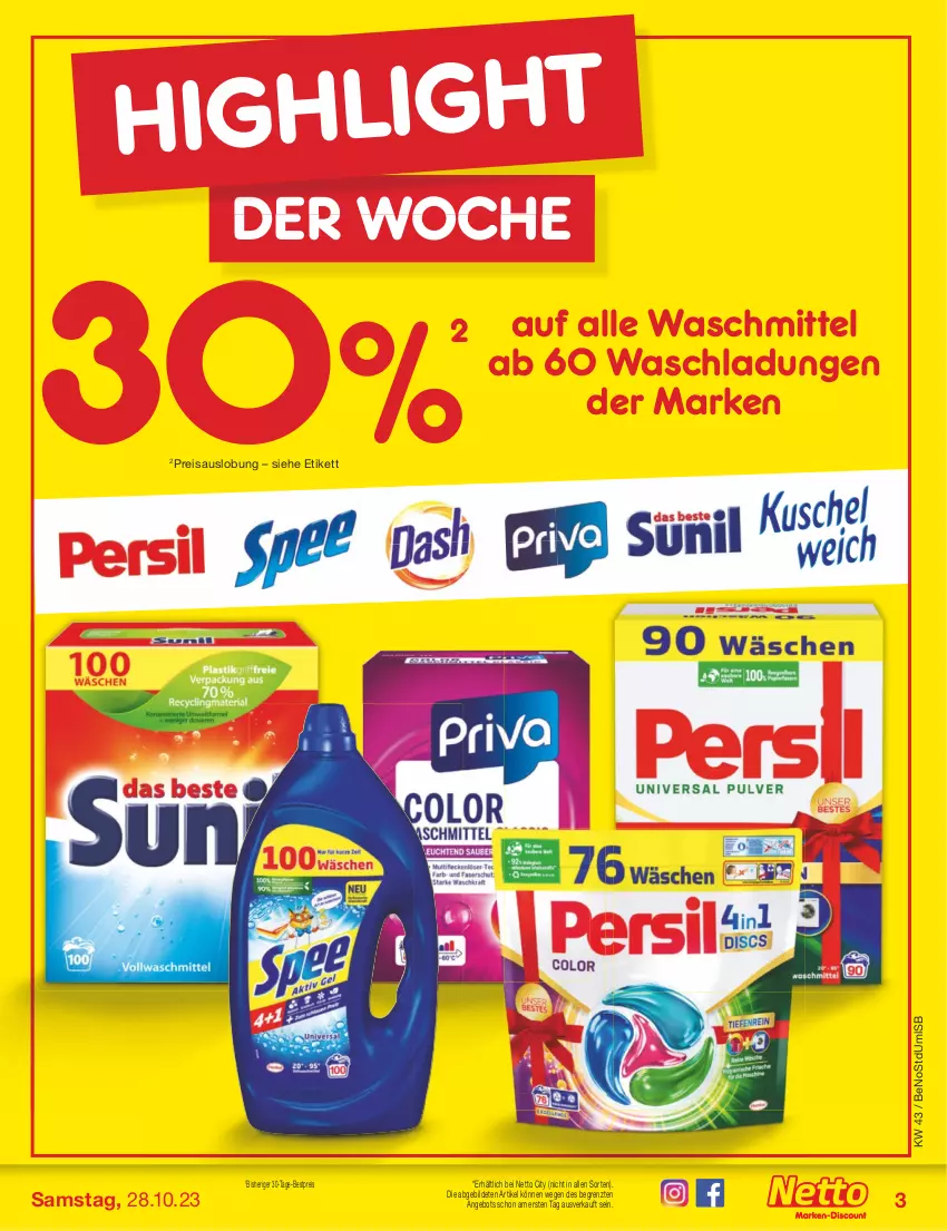 Aktueller Prospekt Netto Marken-Discount - Filial-Angebote - von 23.10 bis 28.10.2023 - strona 3 - produkty: angebot, bestpreis, eis, reis, Ti, waschmittel, ZTE