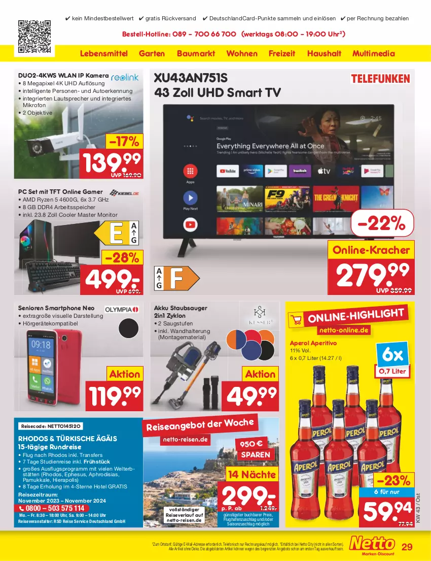 Aktueller Prospekt Netto Marken-Discount - Filial-Angebote - von 23.10 bis 28.10.2023 - strona 31 - produkty: akku, angebot, aperol, auto, Bau, buch, deutschlandcard, eis, elle, ente, Garten, Intel, kamera, kracher, lautsprecher, lebensmittel, monitor, reis, reiseveranstalter, reiseverlauf, Ria, ryzen, smart tv, smartphone, staubsauger, telefon, Ti, uhd, uhr, wandhalterung, ZTE