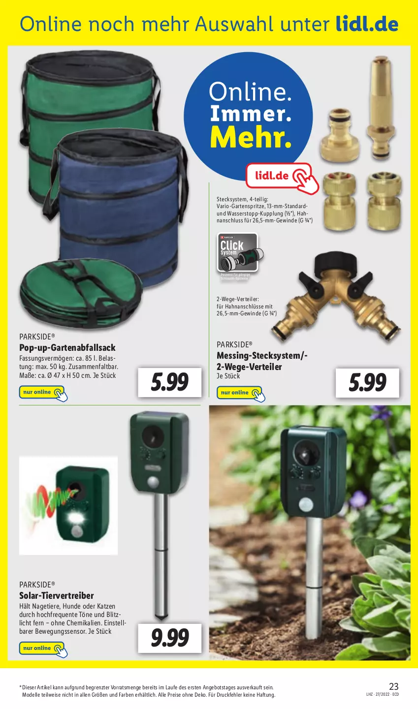 Aktueller Prospekt Lidl - Aktionsprospekt - von 04.07 bis 09.07.2022 - strona 23 - produkty: angebot, Bewegungssensor, dell, eis, elle, ente, Garten, Mode, Parkside, reis, sac, Ti, Tiere, Tiervertreiber, wasser, ZTE