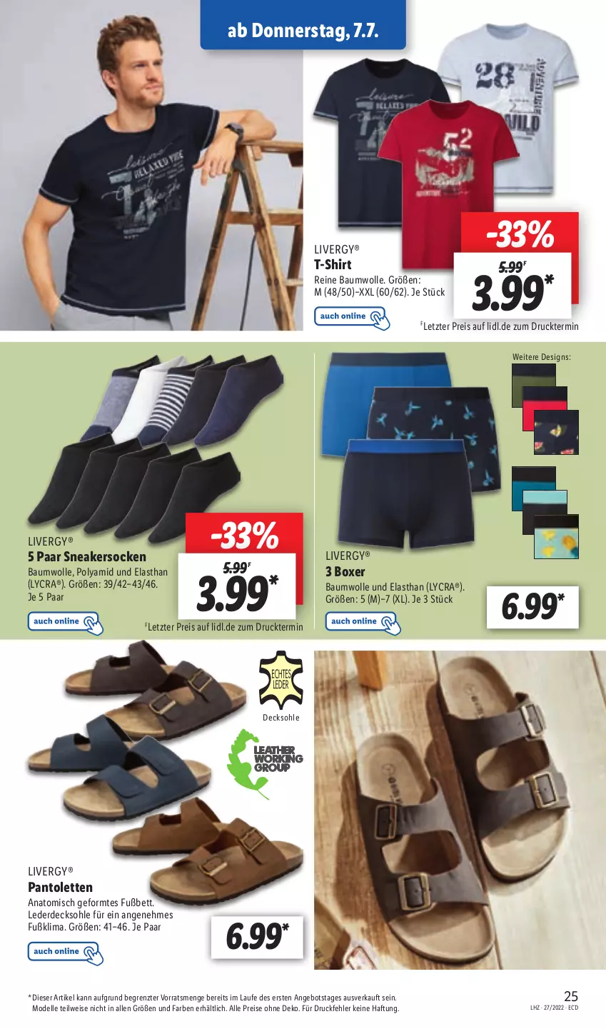 Aktueller Prospekt Lidl - Aktionsprospekt - von 04.07 bis 09.07.2022 - strona 25 - produkty: angebot, Bau, baumwolle, bett, decksohle, dell, eis, elle, erde, livergy, Mode, pantolette, pantoletten, reine baumwolle, reis, shirt, sneaker, sneakersocken, socken, T-Shirt, Ti, wolle, ZTE