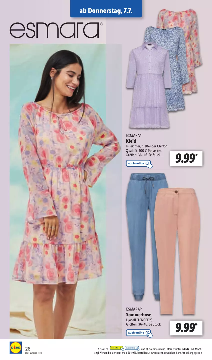 Aktueller Prospekt Lidl - Aktionsprospekt - von 04.07 bis 09.07.2022 - strona 26 - produkty: esmara, hose, kleid, ndk, Schal, Schale, Ti, Yo