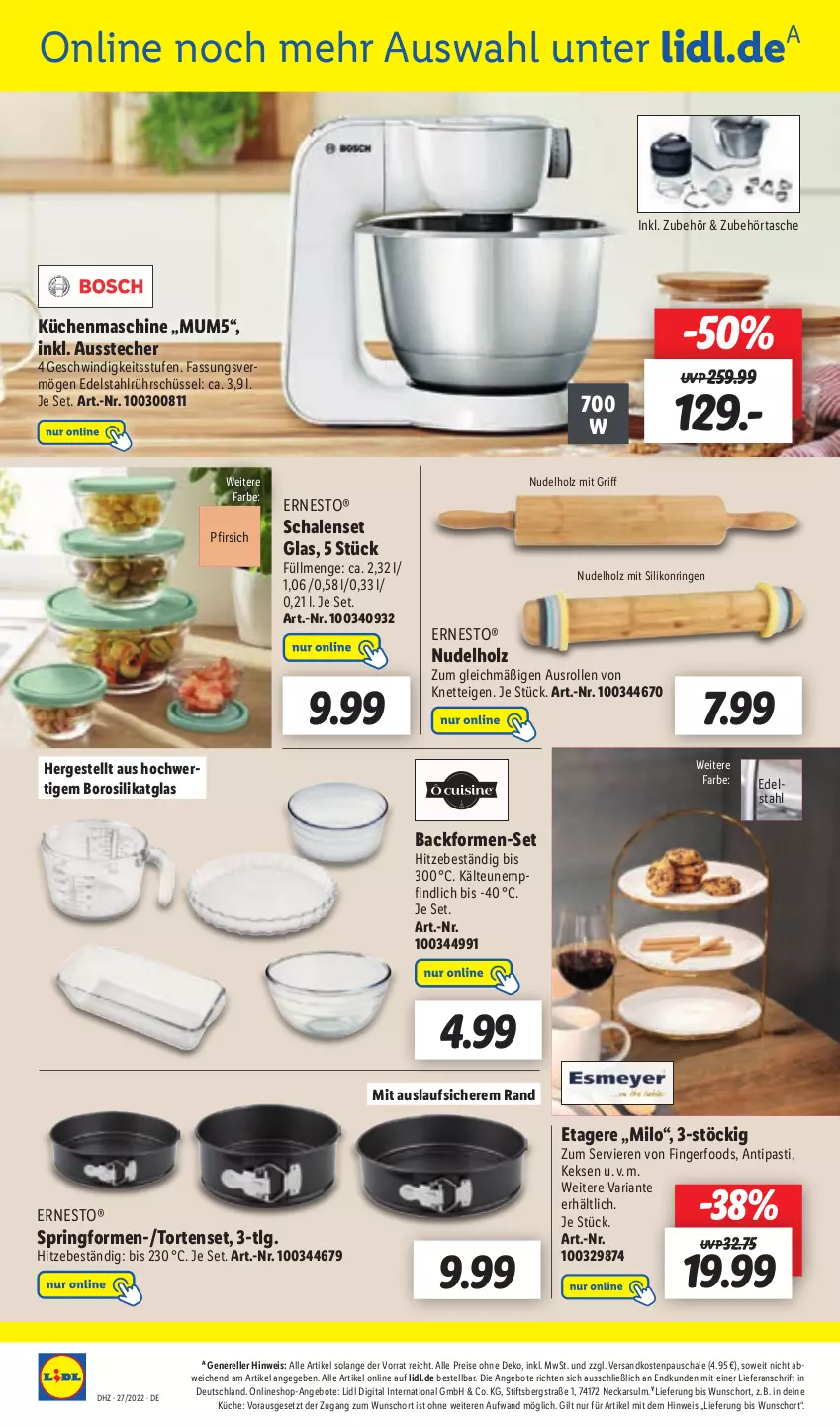 Aktueller Prospekt Lidl - Aktionsprospekt - von 04.07 bis 09.07.2022 - strona 55 - produkty: angebot, angebote, antipasti, asti, Ausstecher, Backform, edelstahl, eis, elle, ernesto, Etagere, Holz, keks, kekse, küche, Küchen, küchenmaschine, LG, ndk, nudel, pfirsich, reis, rel, Ria, ring, Rührschüssel, Schal, Schale, schüssel, Springform, Tasche, Ti, torte