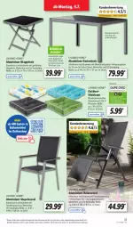 Gazetka promocyjna Lidl - Aktionsprospekt - Gazetka - ważna od 09.07 do 09.07.2022 - strona 21 - produkty: angebot, dell, eis, elle, Garten, gartentisch, glasplatte, HP, kissen, klapptisch, latte, Liege, möbel, Mode, reis, rel, relaxsessel, Ria, sessel, sitzkissen, sonnenliege, stapelsessel, stuhl, Ti, tisch, tischplatte, wasser, ZTE