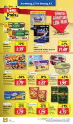 Gazetka promocyjna Lidl - Aktionsprospekt - Gazetka - ważna od 09.07 do 09.07.2022 - strona 44 - produkty: activia, backfisch, ball, cremissimo, danone, danone activia, eis, elle, filet, Finish, fisch, fischstäbchen, iglo, jacobs, jacobs krönung, knoblauch, langnese, langnese cremissimo, lorenz, ndk, powerball, preisvorteil, reis, saltletts, Schal, Schale, sim, teller, Ti