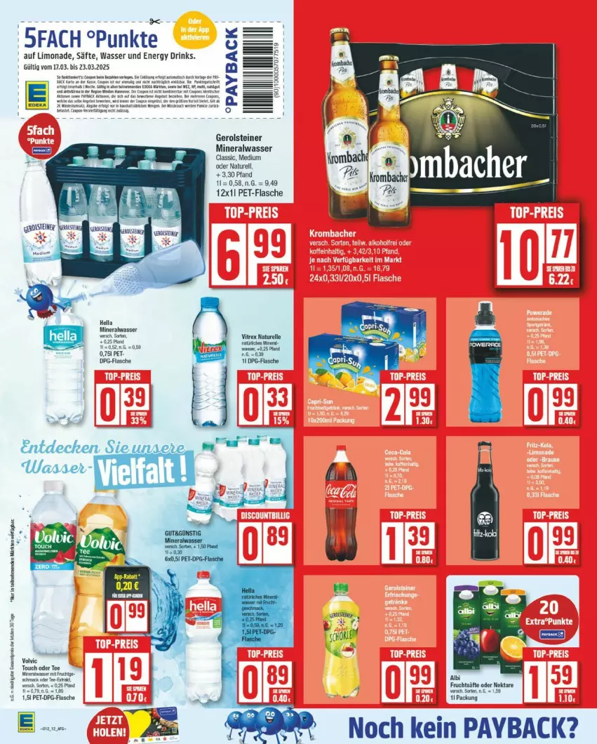 Aktueller Prospekt Edeka - Prospekte - von 17.03 bis 22.03.2025 - strona 15 - produkty: Alwa, decke, drink, drinks, energy drink, flasche, frucht, fruchtsäfte, gerolsteine, gerolsteiner, hella, limo, limonade, mineralwasser, Mineralwasser Classic, mit frucht, natur, Nektar, payback, pet-flasche, rel, säfte, steiner, tee, Ti, volvic, wasser