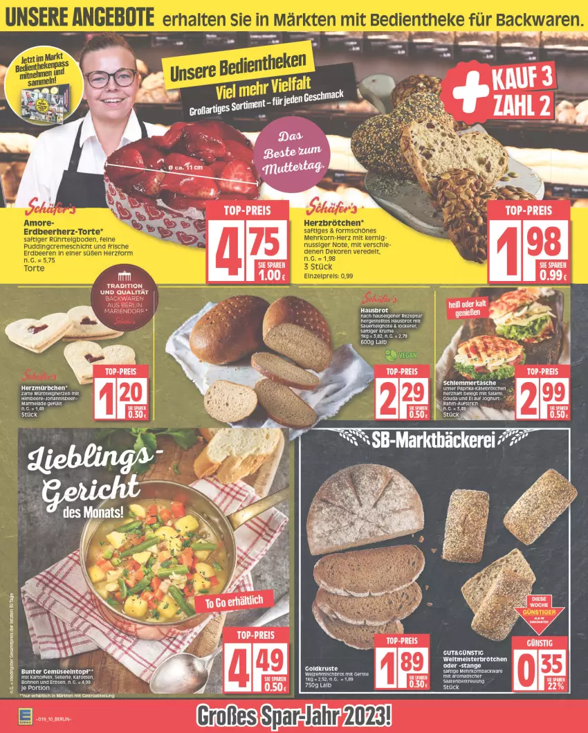 Aktueller Prospekt Edeka - Angebote der Woche - von 08.05 bis 13.05.2023 - strona 10 - produkty: Abtei, auer, aufstrich, backwaren, bluse, bohne, bohnen, brot, brötchen, eintopf, eis, elle, erbsen, gouda, joghur, joghurt, karotten, kartoffel, kartoffeln, Käse, LG, marmelade, Meister, Mürbteig, paprika, reis, rezept, rum, saft, Ti, top-preis, topf, usb, ZTE