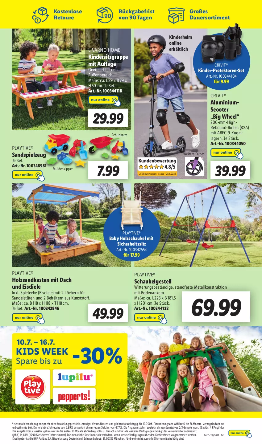 Aktueller Prospekt Lidl - Wochen-Highlights im Onlineshop - von 11.07 bis 17.07.2022 - strona 5 - produkty: auer, Behälter, crivit, eis, Eistüten, elle, erde, Holz, Kinder, Kindersitz, Kugel, LG, ndk, reis, Sandkasten, Sandspielzeug, Schaukel, scooter, Spiele, spielzeug, Ti, Tüte