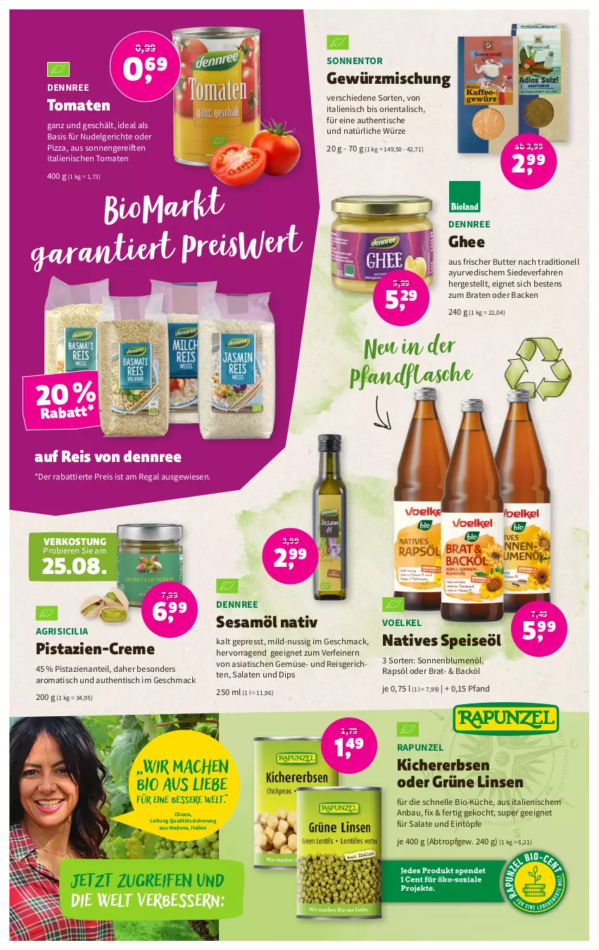 Aktueller Prospekt Denns Biomarkt - Prospekte - von 16.08 bis 29.08.2023 - strona 8 - produkty: Bau, bier, Biere, bio, blume, blumen, blumenöl, braten, butter, chia, creme, dennree, dip, eintöpfe, eis, elle, erbsen, flasche, gewürz, Gewürzmischung, kichererbsen, küche, LG, linsen, mac, Mode, nudel, Nudelgericht, nuss, pistazien, pizza, rapsöl, regal, reis, salat, salate, sesam, Sesamöl, sonnenblume, sonnenblumen, sonnenblumenöl, Ti, tisch, tomate, tomaten