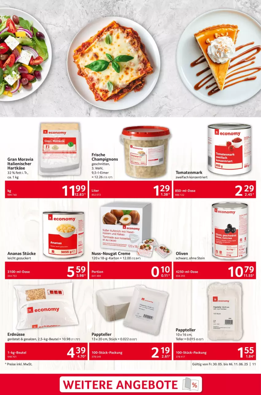 Aktueller Prospekt Selgros - Gastronomie - von 30.05 bis 11.06.2025 - strona 11 - produkty: ananas, angebot, angebote, aufstrich, beutel, champignon, champignons, creme, eimer, eis, elle, erdnüsse, hartkäse, italienischer hartkäse, kakao, Käse, nuss, olive, oliven, reis, salz, schnitten, teller, Ti, tomate, tomaten, tomatenmark, zucker