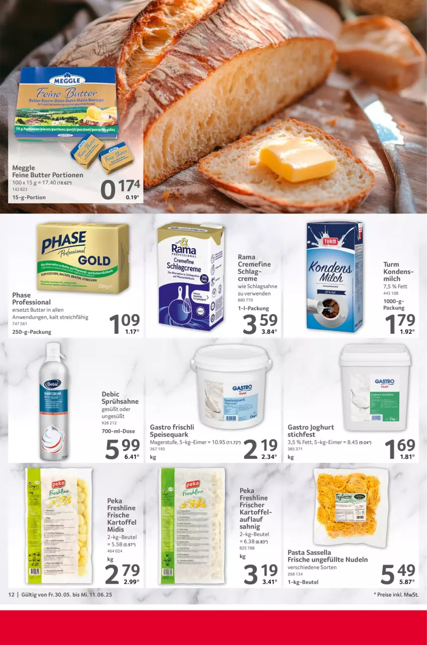 Aktueller Prospekt Selgros - Gastronomie - von 30.05 bis 11.06.2025 - strona 12 - produkty: beutel, butter, creme, eimer, eis, frischli, joghur, joghurt, kartoffel, meggle, milch, nudel, nudeln, pasta, quark, rama, reis, rwe, sahne, schlagsahne, speisequark, Ti, Tiere