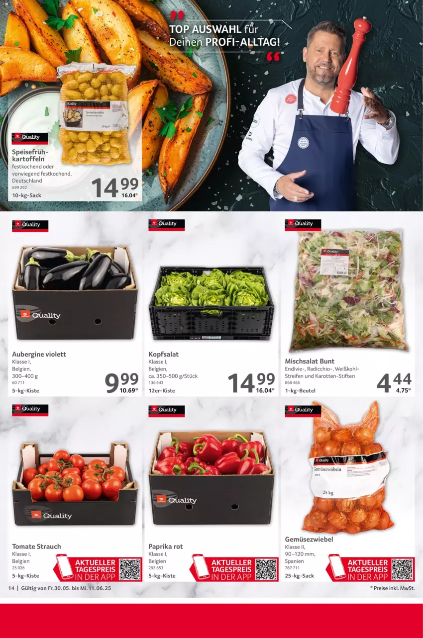 Aktueller Prospekt Selgros - Gastronomie - von 30.05 bis 11.06.2025 - strona 14 - produkty: aubergine, beutel, eis, Gemüsezwiebel, gin, karotten, kartoffel, kartoffeln, kopfsalat, LG, paprika, paprika rot, Radicchio, Rauch, reifen, reis, sac, salat, stifte, Ti, tomate, Weißkohl, zwiebel