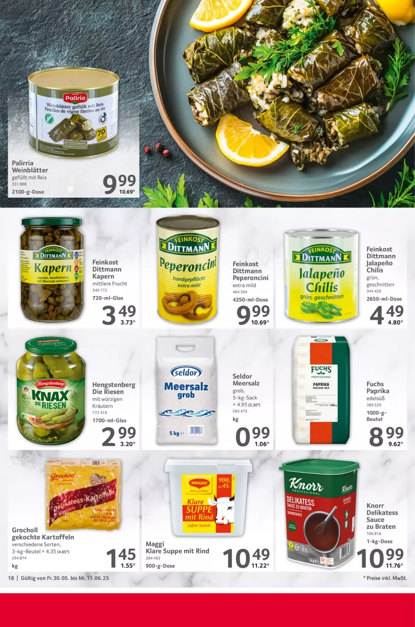 Aktueller Prospekt Selgros - Gastronomie - von 30.05 bis 11.06.2025 - strona 18 - produkty: beutel, braten, chili, cin, delikatess sauce, dittmann, eis, feinkost, frucht, hengstenberg, kartoffel, kartoffeln, knorr, kräuter, kräutern, maggi, meersalz, paprika, reis, Ria, rind, sac, salz, sauce, schnitten, suppe, Ti, wein
