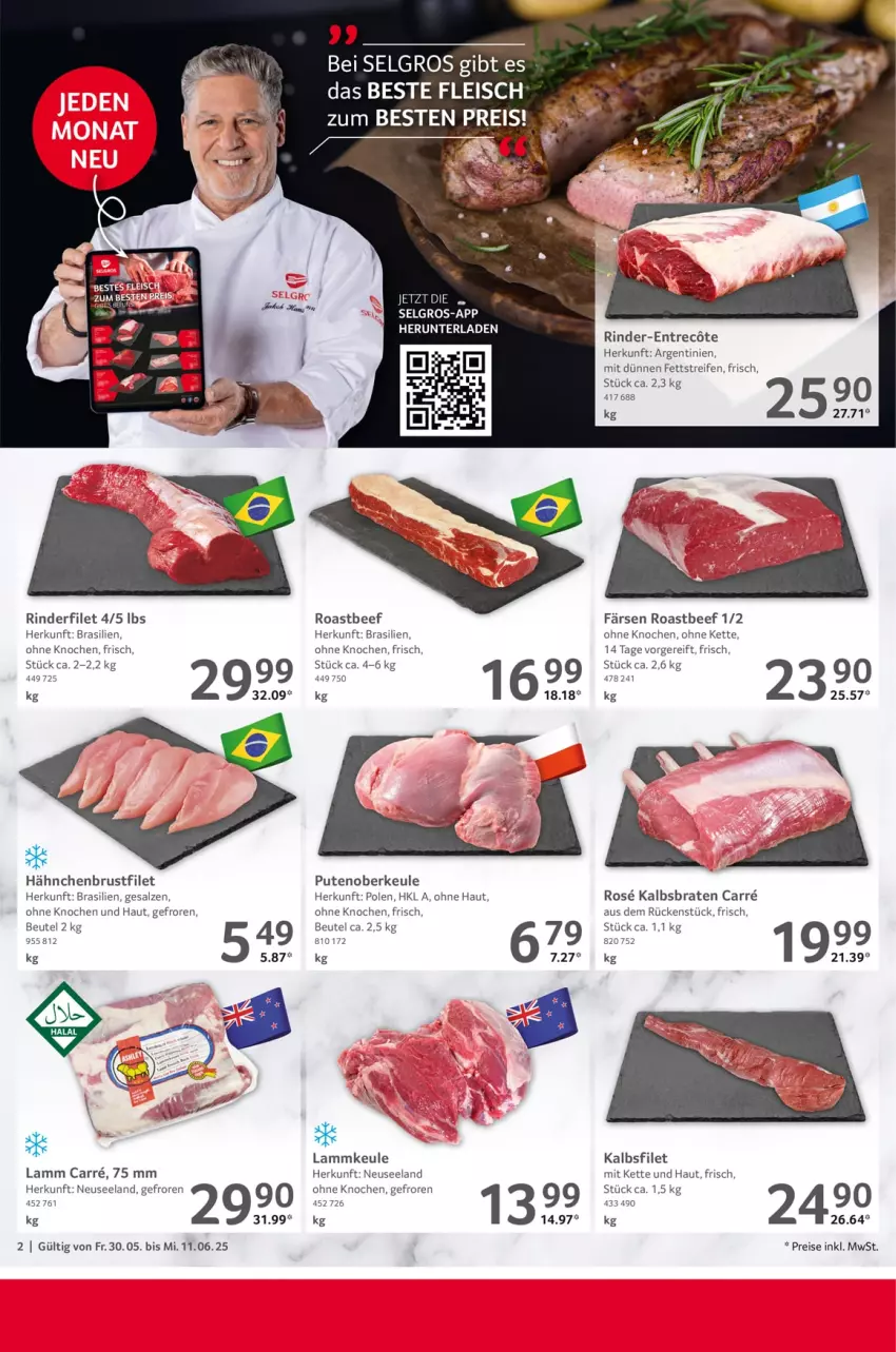 Aktueller Prospekt Selgros - Gastronomie - von 30.05 bis 11.06.2025 - strona 2 - produkty: beef, beutel, braten, brustfilet, bsf, eis, Elan, filet, fleisch, hähnchenbrust, hähnchenbrustfilet, Kette, lamm, lammkeule, LG, pute, Putenoberkeule, reifen, reis, rind, rinder, rinderfilet, roastbeef, salz, Ti