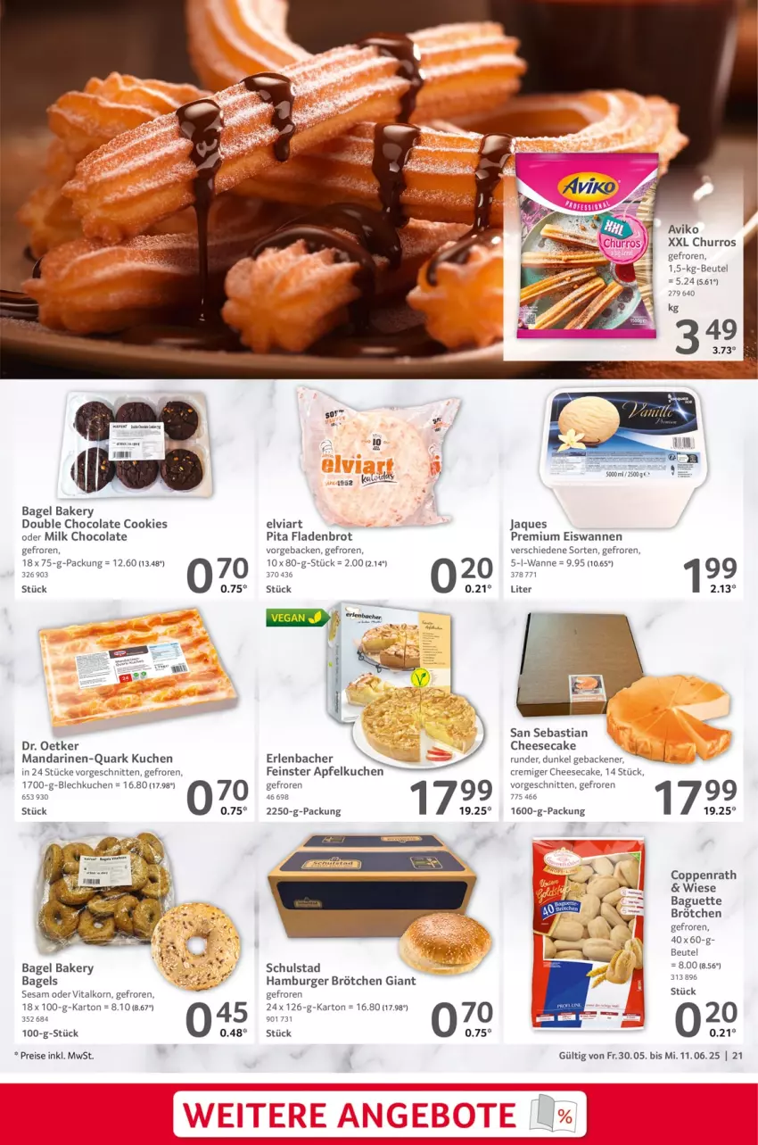 Aktueller Prospekt Selgros - Gastronomie - von 30.05 bis 11.06.2025 - strona 21 - produkty: apfel, Apfelkuchen, asti, Bagel, baguette, beutel, brot, brötchen, burger, cheesecake, cola, cookie, cookies, coppenrath, Dr. Oetker, eis, Fladenbrot, geback, hamburger, hamburger brötchen, korn, kuchen, mandarine, mandarinen, quark, reis, schnitten, sesam, Ti, vita, Wanne