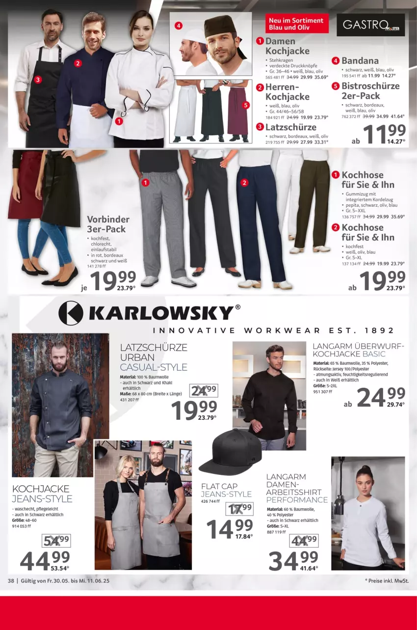 Aktueller Prospekt Selgros - Gastronomie - von 30.05 bis 11.06.2025 - strona 38 - produkty: arlo, Bau, baumwolle, Brei, Cap, eis, erde, hose, Jacke, jeans, reis, Ria, Schürze, shirt, Ti, wolle