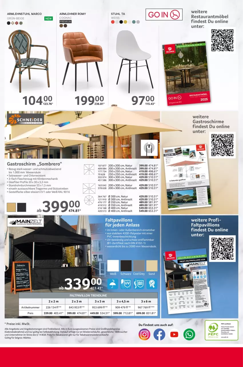 Aktueller Prospekt Selgros - Gastronomie - von 30.05 bis 11.06.2025 - strona 44 - produkty: angebot, angebote, armlehnstuhl, aust, eis, Faltpavillon, flasche, lamm, LG, lion, messer, möbel, natur, pavillon, Rauch, reis, salz, schirme, stuhl, Ti, wasser, Zelt