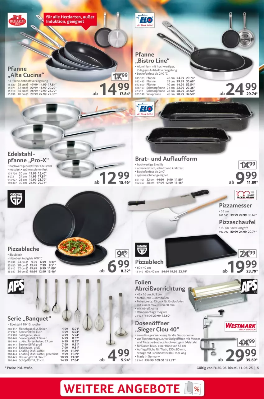 Aktueller Prospekt Selgros - Gastronomie - von 30.05 bis 11.06.2025 - strona 5 - produkty: backofen, Brei, cin, Dosenöffner, dressing, edelstahl, eier, eis, fleisch, gabel, Germ, Holz, Löffel, maille, messer, Ofen, pfanne, pizza, reis, salat, schmorpfanne, Schöpflöffel, Sport, spülmaschinen, Ti, tisch, torte, werkzeug, wok