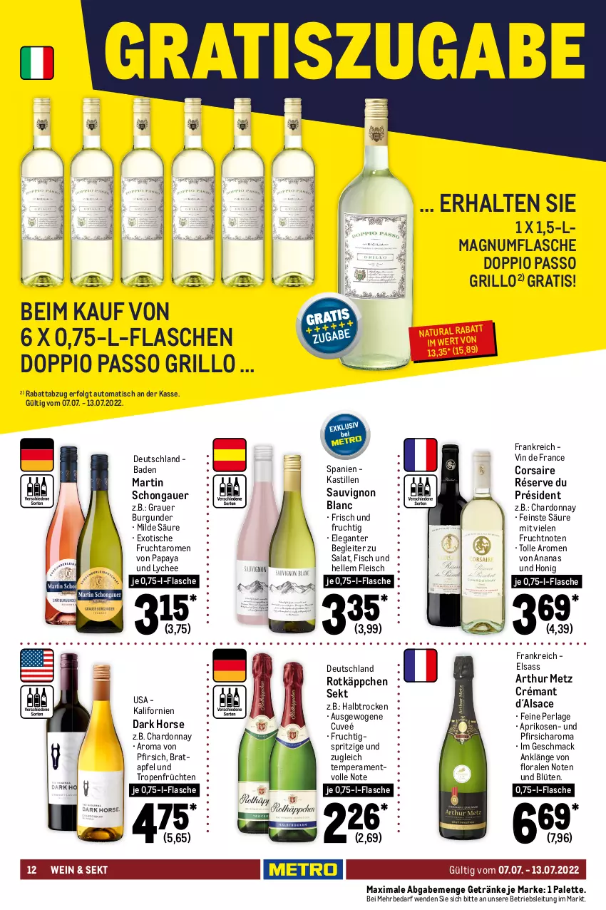 Aktueller Prospekt Metro - Food - von 07.07 bis 13.07.2022 - strona 12 - produkty: ananas, apfel, aprikose, aprikosen, asti, auer, auto, Bad, berentzen, berliner, berliner luft, Blüte, burgunder, Cap, captain morgan, chardonnay, Corsaire, doppio passo, eier, eierlikör, eis, elle, fisch, flasche, fleisch, frucht, früchte, früchten, Germ, getränk, getränke, gin, grauer burgunder, grill, grillo, honig, jägermeister, johnnie walker, kräuter, kräuterlikör, LG, likör, mac, magnum, maracuja, martini, Meister, natur, natura, Palette, Papaya, passo, perla, pfeffer, pfefferminzlikör, pfirsich, riserva, rotkäppchen, Rubin, rum, sac, salat, sauvignon, sauvignon blanc, sekt, spirituosen, Ti, tisch, top-hit, verpoorten, vin de france, wein, white rum, wodka