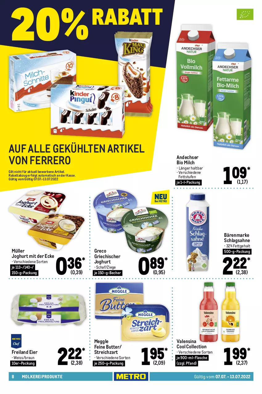 Aktueller Prospekt Metro - Food - von 07.07 bis 13.07.2022 - strona 8 - produkty: auer, auto, Bad, balsam, balsamico, bärenmarke, barilla, Becher, beutel, bio, braun, butter, creme, Dr. Oetker, dressing, eier, eis, ferrero, flasche, gewürz, Griechischer Joghurt, gurke, gurken, je 250-g-packung, joghur, joghurt, joghurt mit der ecke, Konserven, LG, meggle, milch, molkereiprodukte, Müller, müsli, paprika, pasta, Pasta Sauce, pesto, pudding, sahne, salat, salate, salz, sauce, saucen, schlagsahne, sirup, spreewald-feldmann, Streichzart, Ti, tisch, top-hit, valensina, vita, vitalis, vitalis müsli