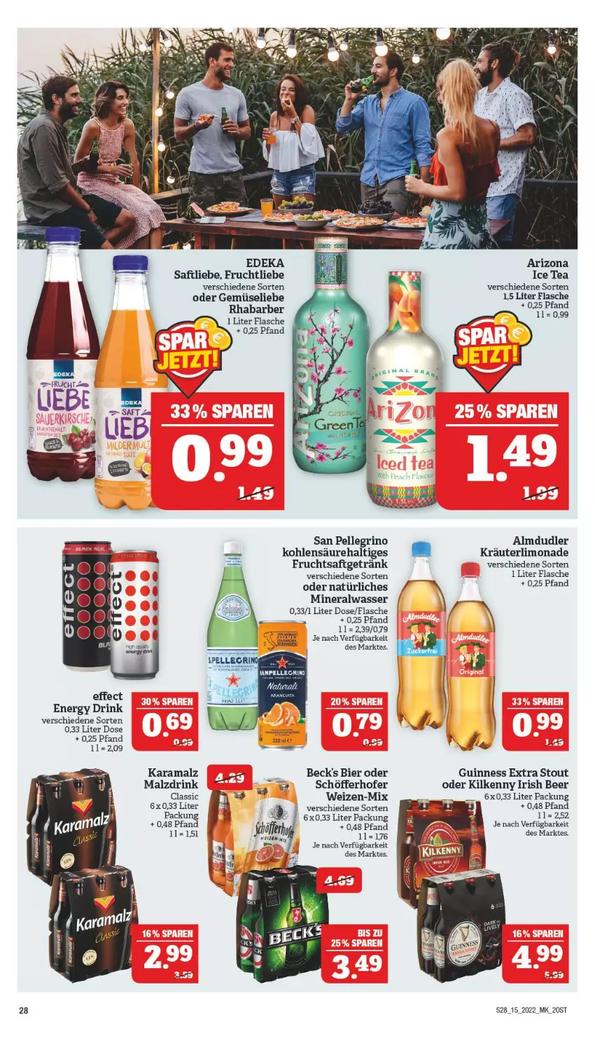 Aktueller Prospekt Marktkauf - Prospekt - von 10.04 bis 16.04.2022 - strona 28 - produkty: almdudler, Alwa, beck's, bier, drink, Effect, elle, energy drink, flasche, frucht, fruchtsaft, getränk, Guinness, ice tea, karamalz, Kilkenny, kräuter, limo, limonade, malz, mineralwasser, natürliches mineralwasser, rama, rhabarber, saft, schöfferhofer, Ti, wasser