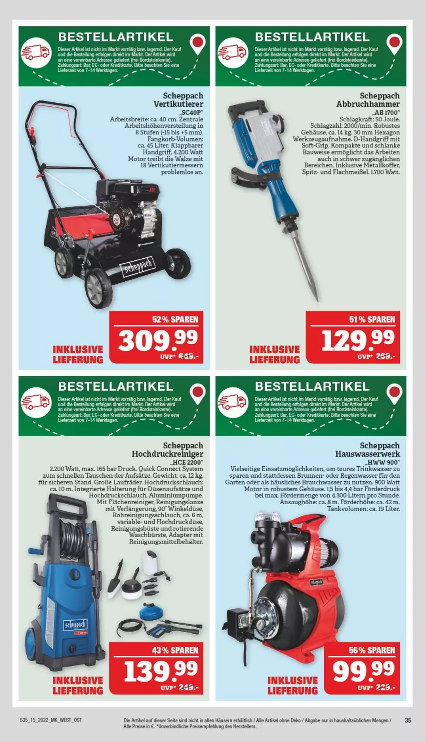 Aktueller Prospekt Marktkauf - Prospekt - von 10.04 bis 16.04.2022 - strona 35 - produkty: Abbruchhammer, adapter, Bau, Behälter, bett, Brei, brunnen, bürste, eis, elle, Garten, hochdruckreiniger, koffer, korb, kraft, laufräder, LG, messer, Rauch, reiniger, Reinigung, Reinigungsmittel, reis, Ria, rwe, schlauch, tee, teller, Ti, Tiere, tuner, wasser, werkzeug