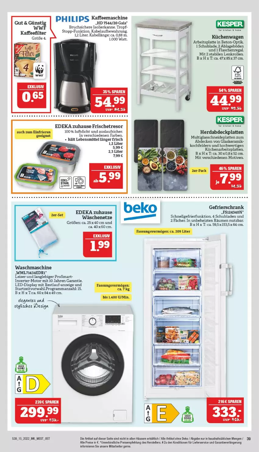 Aktueller Prospekt Marktkauf - Prospekt - von 10.04 bis 16.04.2022 - strona 39 - produkty: arbeitsplatte, beko, decke, deka, eis, elle, flasche, gefrierschrank, glaskeramik, isolierkanne, kaffee, kaffeemaschine, kochfeld, küche, Küchen, latte, lebensmittel, LG, lieferservice, regal, reis, Schrank, schubladen, teller, Ti, waschmaschine, ZTE