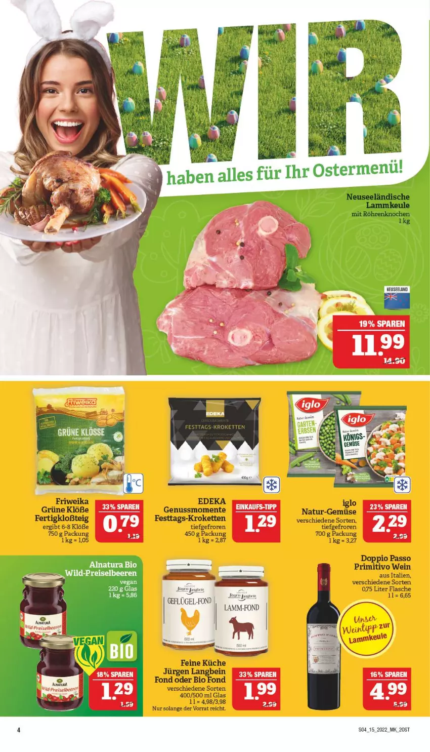 Aktueller Prospekt Marktkauf - Prospekt - von 10.04 bis 16.04.2022 - strona 4 - produkty: bio, deka, doppio passo, Elan, ente, Geflügel, lamm, natur, nuss, passo, primitivo, Ti, wein