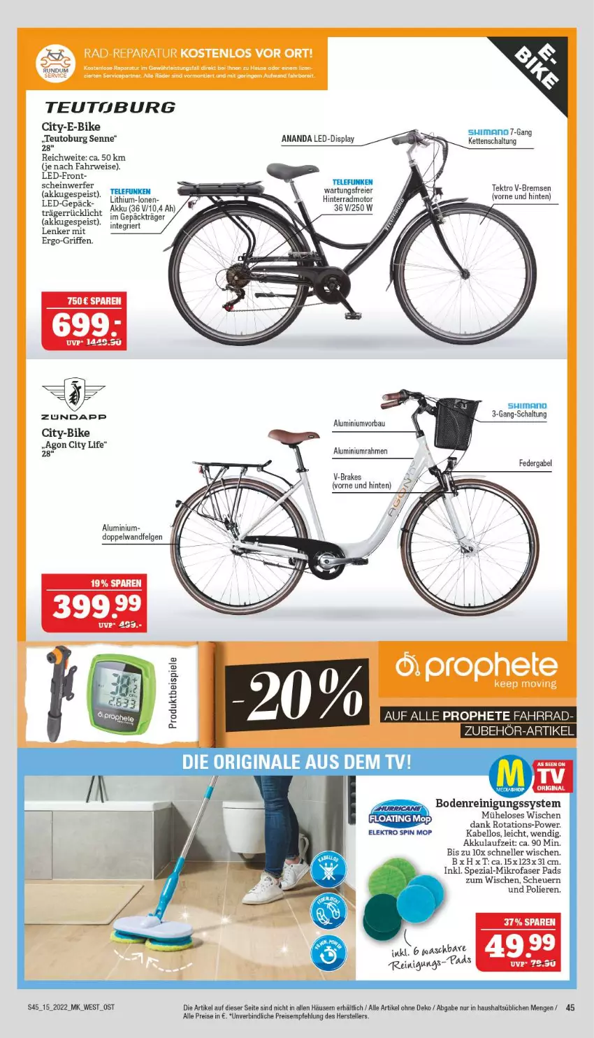 Aktueller Prospekt Marktkauf - Prospekt - von 10.04 bis 16.04.2022 - strona 45 - produkty: akku, E-Bike, eier, eis, Elektro, elle, felgen, gabel, Heu, Kette, LG, mikrofaser, Reinigung, reis, rwe, Schal, shimano, Spezi, Spiele, telefunken, teller, Ti, zundapp