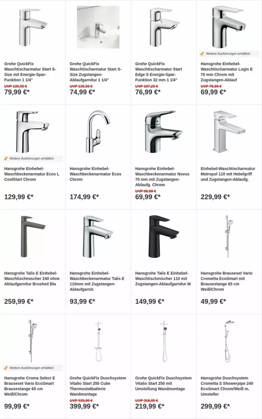 Aktueller Prospekt Obi - Prospekte - von 30.04 bis 08.05.2024 - strona 6 - produkty: armatur, batterie, brause, elle, garnitur, grohe, hansgrohe, LG, Metro, Mett, teller, thermostat, Ti, tisch, vita, waschbecken, waschtisch, waschtischarmatur