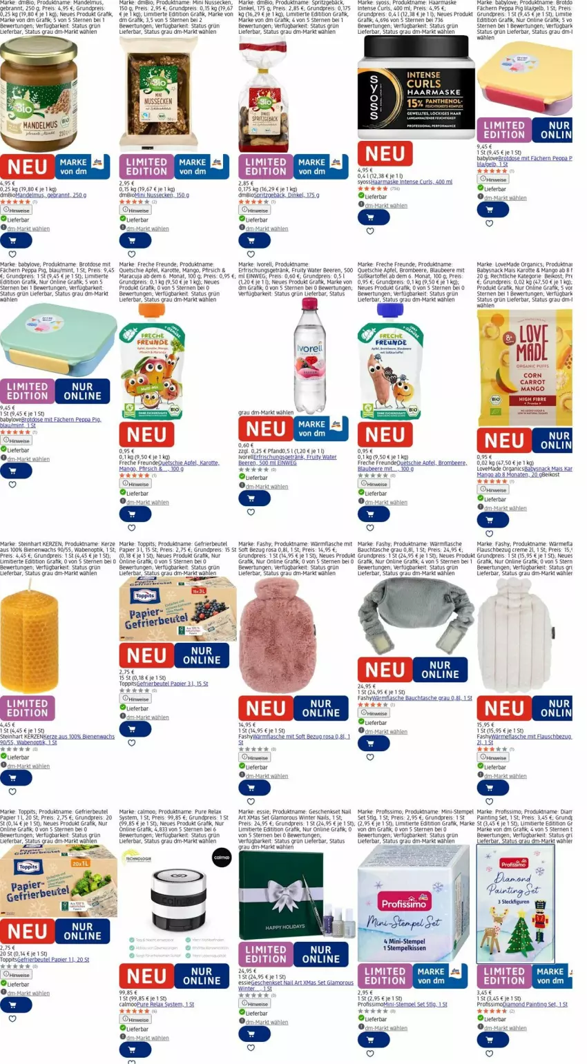 Aktueller Prospekt Dm Drogerie - Prospekte - von 06.10 bis 15.10.2025 - strona 14 - produkty: apfel, Babylove, Bau, beere, beeren, beutel, bio, Blaubeer, blaubeere, brombeere, brot, Brotdose, creme, eier, eis, Elan, elle, erfrischungsgetränk, flasche, freche freunde, geback, gefrierbeutel, geschenkset, getränk, kartoffel, kerze, kissen, LG, mais, mandel, Mandelmus, mango, maracuja, mars, Maske, mint, nuss, Panthenol, papier, Peppa Pig, pfirsich, Profissimo, reis, rel, sim, snack, Spritzgebäck, syoss, Tasche, Ti, toppits, Wels, xmas, Yo