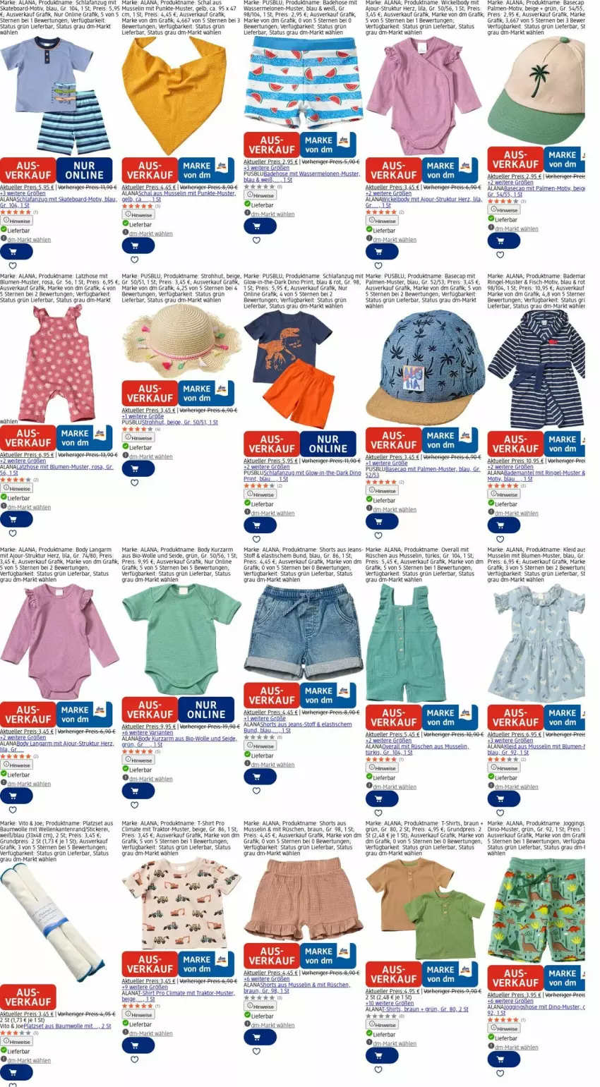 Aktueller Prospekt Dm Drogerie - Prospekte - von 06.10 bis 15.10.2025 - strona 22 - produkty: Anzug, asti, Bad, Badehose, Bau, baumwolle, bio, blume, blumen, body, braun, Cap, eier, eis, elle, fisch, gin, hose, jeans, kleid, Latzhose, LG, melone, melonen, Overall, reis, Ria, ring, rwe, Schal, Schlafanzug, shirt, shirts, shorts, Skateboard, Strohhut, T-Shirt, Ti, tisch, usb, wasser, wassermelone, wassermelonen, WICK, Wickelbody, wolle