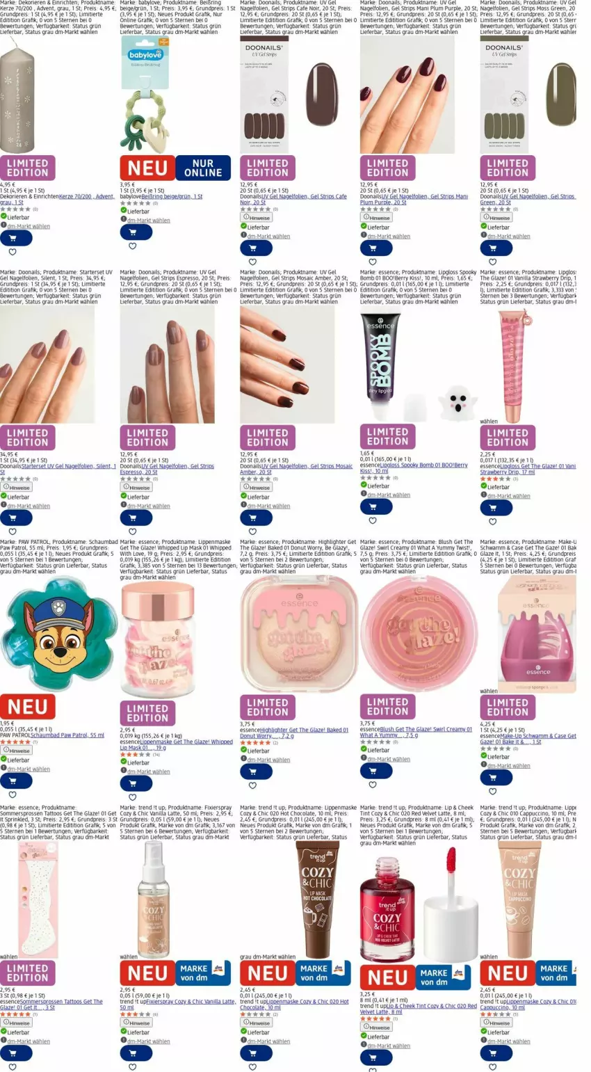 Aktueller Prospekt Dm Drogerie - Prospekte - von 06.10 bis 15.10.2025 - strona 7 - produkty: Amber, Babylove, Bad, Cap, cappuccino, cin, cola, Donut, eis, ente, espresso, hipp, HP, kerze, latte, Lipgloss, Maske, Paw Patrol, reis, ring, schaumbad, schwamm, swirl, Ti, velvet