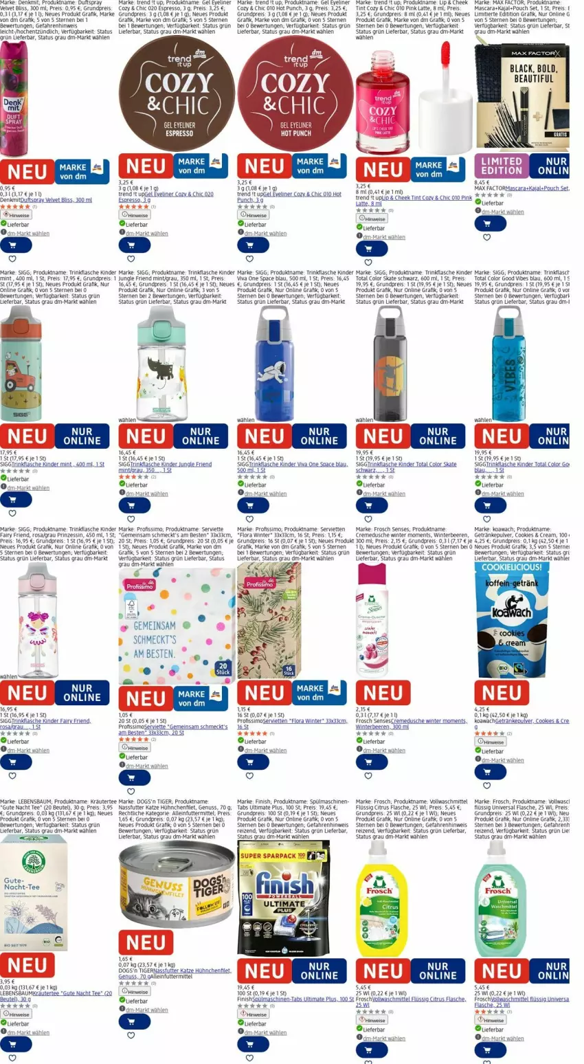 Aktueller Prospekt Dm Drogerie - Prospekte - von 06.10 bis 15.10.2025 - strona 8 - produkty: alleinfuttermittel, Bau, beere, beeren, beutel, chia, citrus, cookie, cookies, creme, cremedusche, Duftspray, dusche, eis, espresso, Eyeliner, fairy, filet, Finish, flasche, Frosch, getränk, getränke, getränkepulver, Kinder, kräuter, lack, latte, LG, Mascara, Max Factor, mint, moser, nassfutter, nuss, Profissimo, reis, sana, Serviette, servietten, sim, spülmaschinen, tee, Ti, trinkflasche, velvet, vollwaschmittel, waschmittel