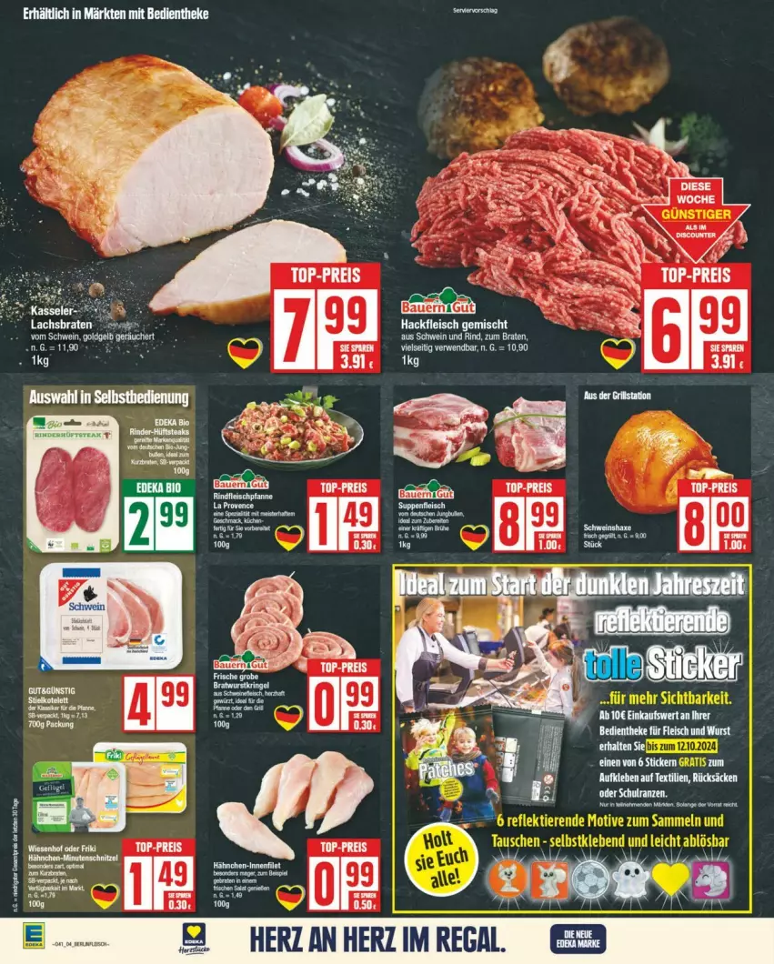 Aktueller Prospekt Edeka - Prospekte - von 05.10 bis 12.10.2024 - strona 4 - produkty: braten, eis, fleisch, hackfleisch, hackfleisch gemischt, lachs, Lachsbraten, reis, rind, rwe, schwein, schwein und rind, Ti, top-preis, wein