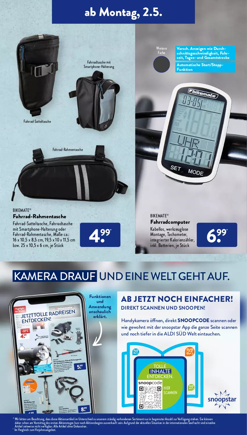 Aktueller Prospekt AldiSud - ALDI Aktuell - von 02.05 bis 07.05.2022 - strona 17 - produkty: aldi, alle artikel ohne dekoration, angebot, auto, batterie, batterien, computer, decke, dekoration, eis, elle, Fahrrad, Fahrradtasche, gin, Handy, kamera, pute, reis, resa, sattel, smartphone, Tasche, Ti, tisch, werkzeug, ZTE