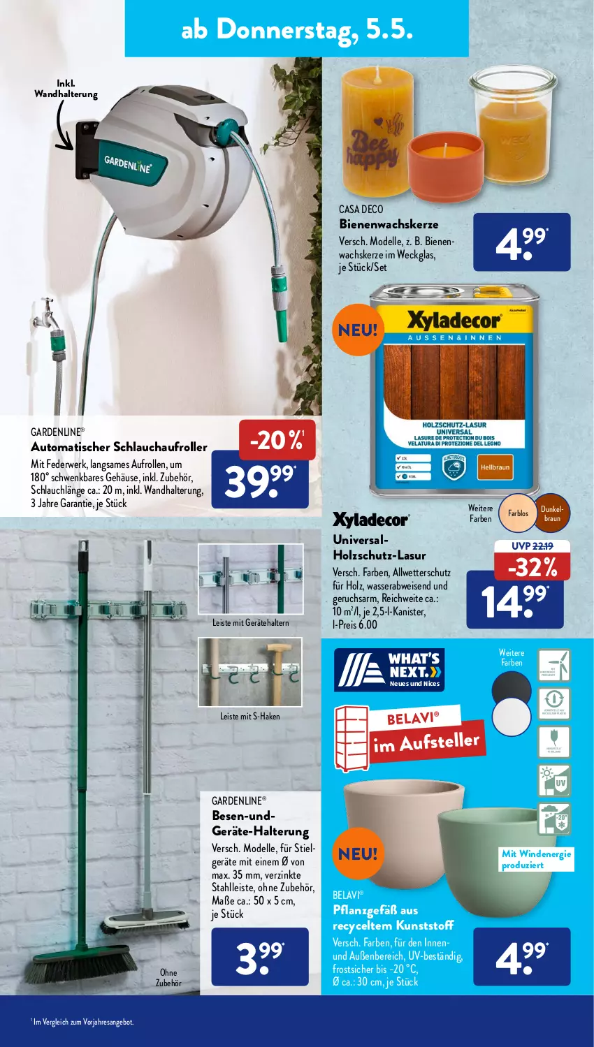 Aktueller Prospekt AldiSud - ALDI Aktuell - von 02.05 bis 07.05.2022 - strona 29 - produkty: angebot, auto, braun, casa deco, dell, eis, elle, gardenline®, Holz, holzschutz, kerze, LG, Mode, reis, resa, Roller, rwe, schlauch, teller, Ti, tisch, wandhalterung, wasser, weck