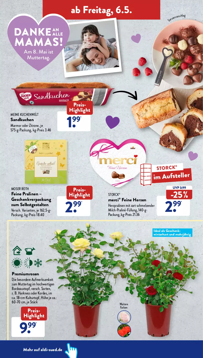 Aktueller Prospekt AldiSud - ALDI Aktuell - von 02.05 bis 07.05.2022 - strona 42 - produkty: aldi, eis, elle, kuchen, kulturtopf, mam, merci, milch, moser, Moser Roth, ndk, pralinen, reis, Ria, rosen, storck, teller, Ti, topf, zitrone