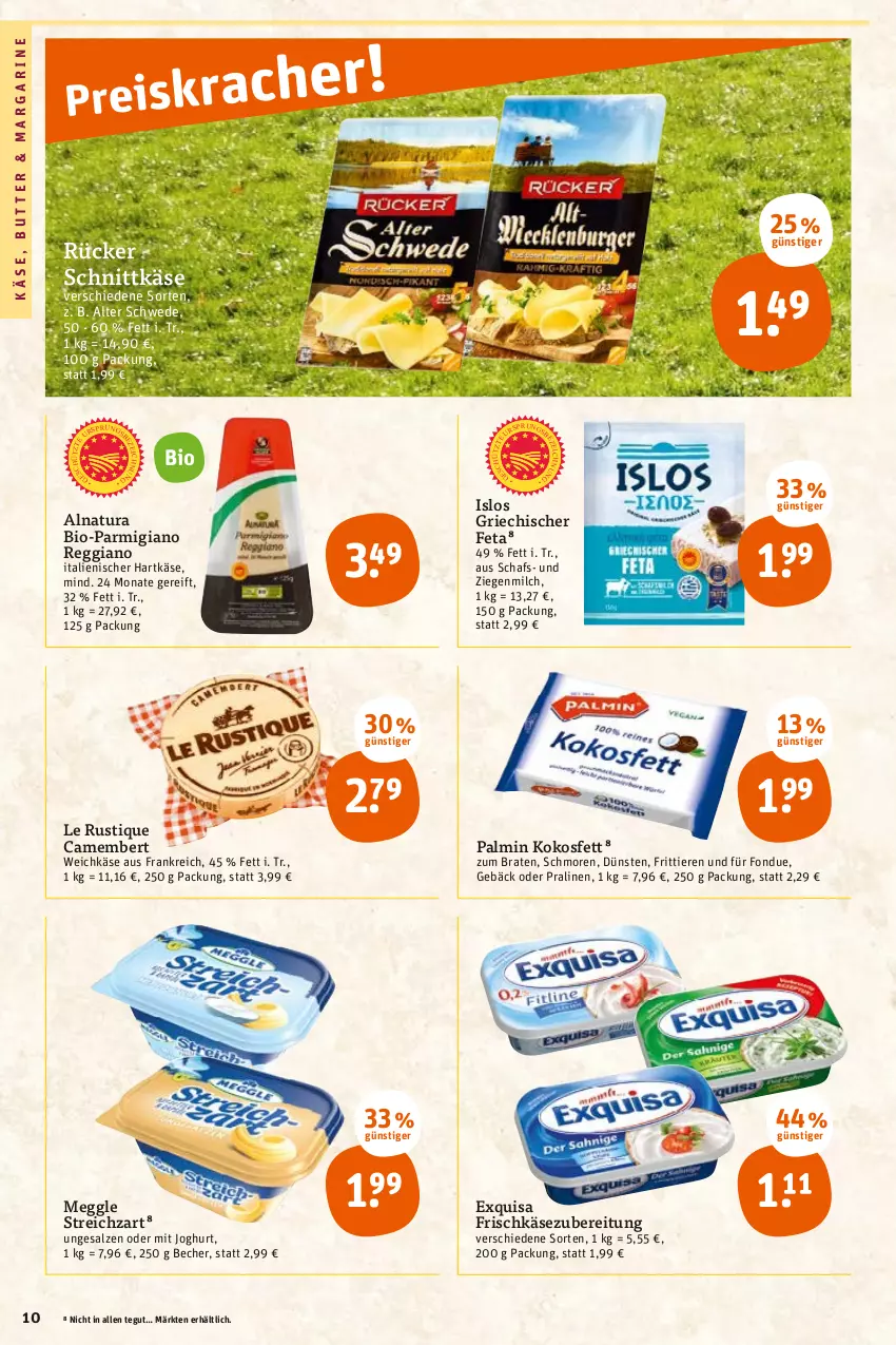 Aktueller Prospekt Tegut - Angebote der Woche - von 22.05 bis 27.05.2023 - strona 12 - produkty: Becher, bio, braten, butter, camembert, exquisa, exquisa frischkäse, feta, Fondue, frischkäse, frischkäsezubereitung, hartkäse, italienischer hartkäse, joghur, joghurt, Käse, kokos, Kokosfett, Le Rustique, margarine, meggle, milch, natur, natura, parmigiano, parmigiano reggiano, pralinen, reggiano, salz, schnittkäse, Streichzart, Ti, Tiere, weichkäse, ZTE