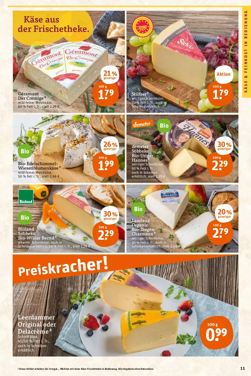 Aktueller Prospekt Tegut - Angebote der Woche - von 22.05 bis 27.05.2023 - strona 13 - produkty: angebot, angebote, bio, bioland, blume, blumen, dekoration, feinkost, géramont, gin, Käse, leerdammer, schnittkäse, söbbeke, Ti, weichkäse, Wild, Wilder Bernd, ZTE