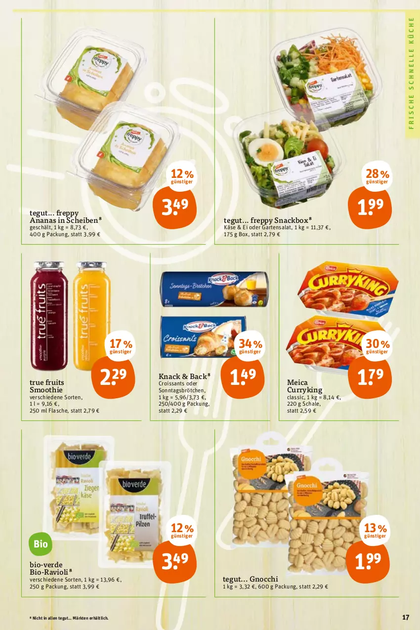 Aktueller Prospekt Tegut - Angebote der Woche - von 22.05 bis 27.05.2023 - strona 19 - produkty: ananas, bio, brötchen, Croissant, croissants, curry, elle, erde, flasche, Garten, gnocchi, Käse, küche, meica, ravioli, salat, Schal, Schale, smoothie, snack, Sonntagsbrötchen, Ti, true fruits