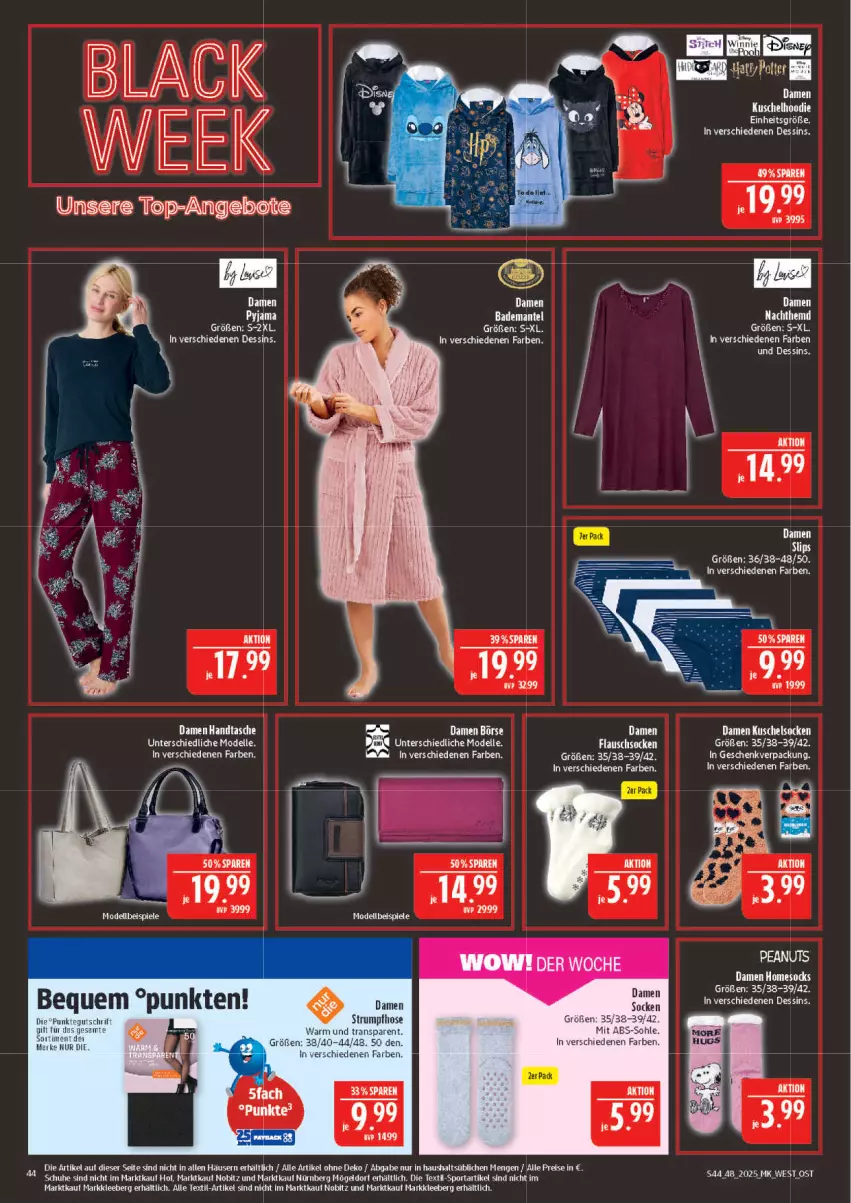 Aktueller Prospekt Marktkauf - Prospekt - von 23.11 bis 29.11.2025 - strona 44 - produkty: angebot, angebote, Bad, Bademantel, dell, eis, elle, ente, Handtasche, hose, Mantel, Mode, Pyjama, reis, rum, schuhe, socken, Strumpfhose, Tasche, Ti, top-angebot