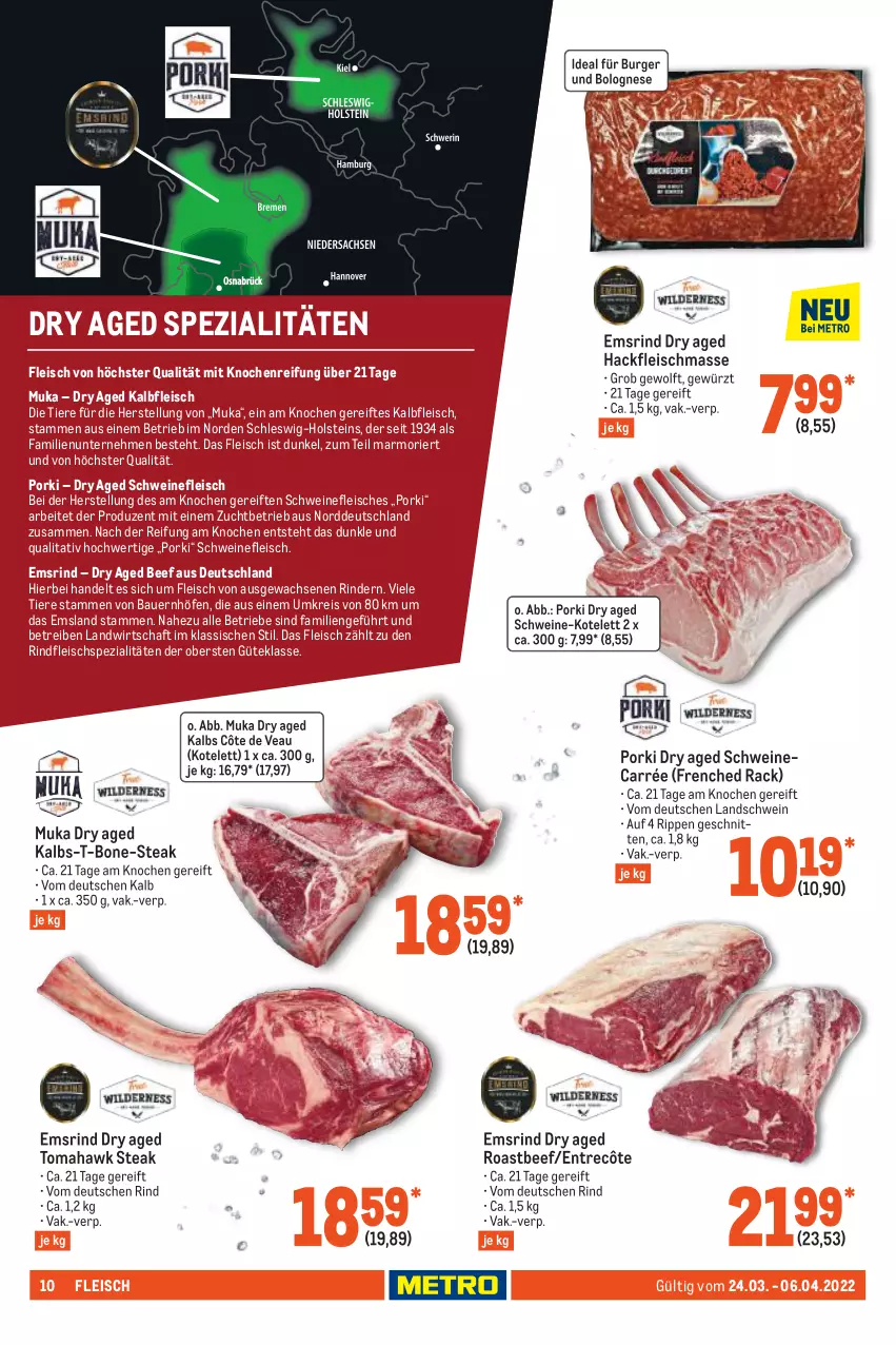 Aktueller Prospekt Metro - GastroJournal - von 24.03 bis 06.04.2022 - strona 10 - produkty: auer, Bau, Bauer, beef, bolognese, burger, eis, entrecôte, fleisch, gewürz, hackfleisch, Kalbfleisch, kotelett, reis, rind, rinder, rindfleisch, Rippen, roastbeef, schnitten, schwein, schweine, schweinefleisch, Spezi, steak, Ti, Tiere, wein, weine