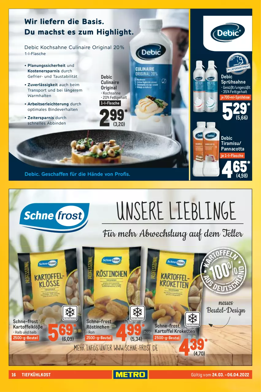 Aktueller Prospekt Metro - GastroJournal - von 24.03 bis 06.04.2022 - strona 16 - produkty: beutel, elle, flasche, gin, kartoffel, Kartoffelklöße, Kette, Kroketten, sahne, teller, Ti, tiefkühlkost, tiramisu