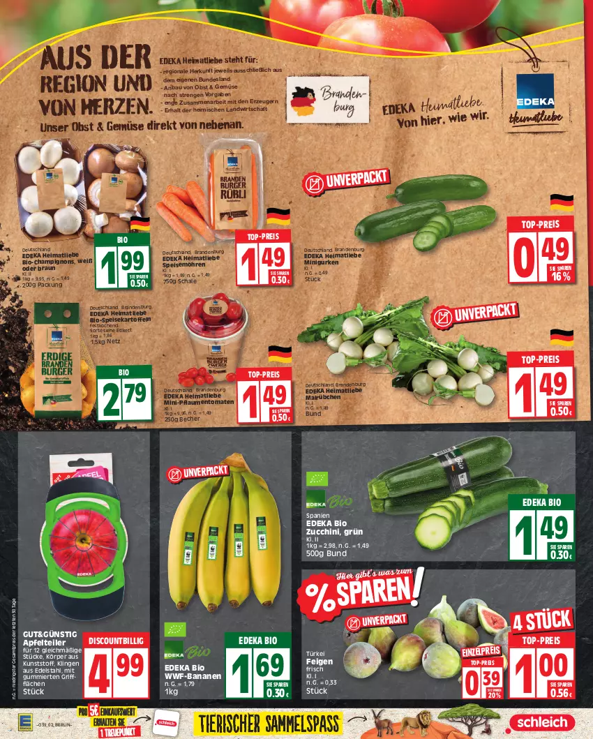 Aktueller Prospekt Edeka - Angebote der Woche - von 25.09 bis 30.09.2023 - strona 2 - produkty: apfel, banane, bananen, Bau, Becher, bio, braun, champignon, champignons, deka, discount, edeka bio, edelstahl, eis, Feigen, gurke, gurken, kartoffel, kartoffeln, möhren, obst, pflaume, pflaumen, reis, Schal, Schale, speisekartoffeln, speisemöhren, Ti, tomate, tomaten, top-preis, ZTE, zucchini