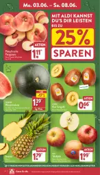 Gazetka promocyjna Aldi Nord - Von Montag - Gazetka - ważna od 08.06 do 08.06.2024 - strona 2 - produkty: aldi, ananas, angebot, eis, Elan, kiwi, melone, paraguayos, pfirsich, pfirsiche, plattpfirsiche, reis, Schal, Schale, tafeläpfel, Ti, wasser, wassermelone, Yo, zespri, ZTE