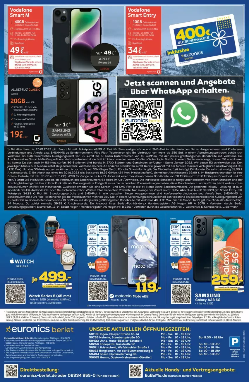 Aktueller Prospekt Euronics - Prospekte - von 18.01 bis 25.01.2023 - strona 10 - produkty: angebot, angebote, Apple, auer, Bau, bett, Brei, eier, eis, elle, ente, Handy, Rauch, reis, rwe, Samsung, samsung galaxy, Samsung Galaxy A, Surf, tee, telefon, Ti, uhr, usb, vodafone, ZTE