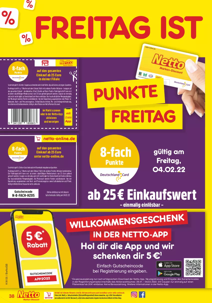 Aktueller Prospekt Netto Marken-Discount - Filial-Angebote - von 31.01 bis 05.02.2022 - strona 38 - produkty: buch, coupon, deutschlandcard, discount, eduscho, eis, erde, guthabenkarte, gutschein, gutscheine, korb, LG, mac, marken-discount, Maske, milch, ndk, Rauch, reis, Tchibo, Ti, versandkostenfrei