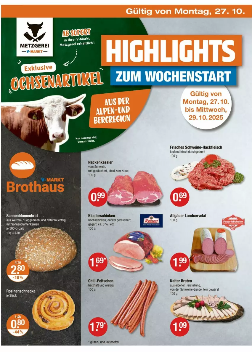 Aktueller Prospekt Vmarkt - Prospekte - von 23.10 bis 29.10.2025 - strona 22 - produkty: auer, blume, blumen, braten, brot, chili, eis, fleisch, gewürz, hackfleisch, kochschinken, Kraut, Laufen, LG, mehl, natur, Rosinenschnecke, schinken, schwein, schweine, sonnenblume, sonnenblumen, Sonnenblumenbrot, wein, weine