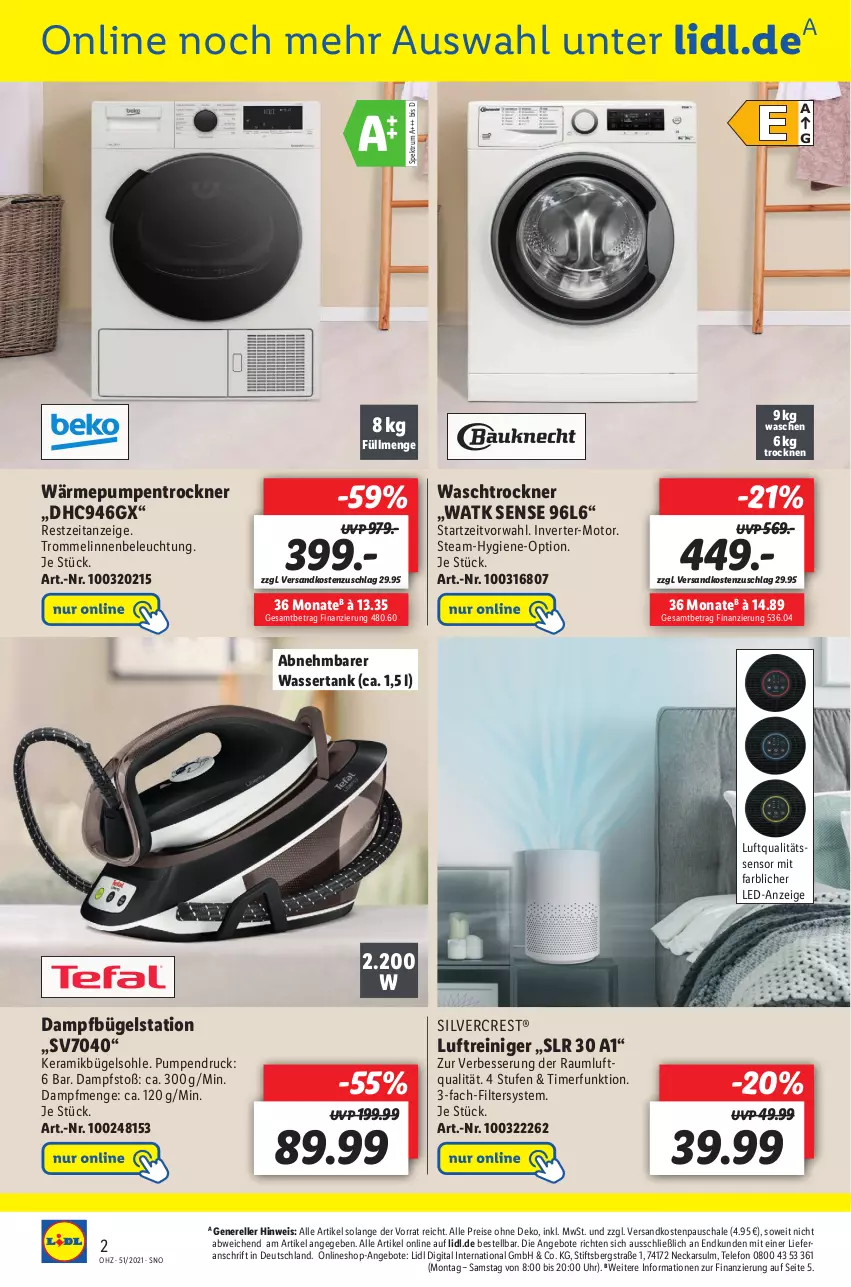 Aktueller Prospekt Lidl - Wochen-Highlights im Onlineshop - von 20.12 bis 26.12.2021 - strona 2 - produkty: angebot, angebote, beleuchtung, bügel, Bügelstation, dampfbügelstation, eis, elle, Luftreiniger, ndk, reiniger, reis, rel, rum, Schal, Schale, silvercrest, Spektrum, telefon, Ti, timer, Trockner, trommel, uhr, wärmepumpentrockner, waschtrockner, wasser, wassertank